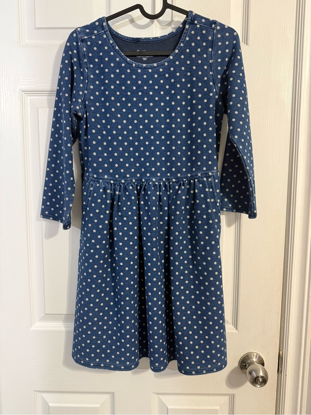 GAP Blue Polka Dot Long-Sleeve Denim Knit Dress